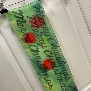 NWOT Artist Susan Brandt Silk Scarf, "Merry Christmas," 69" L x 8" W